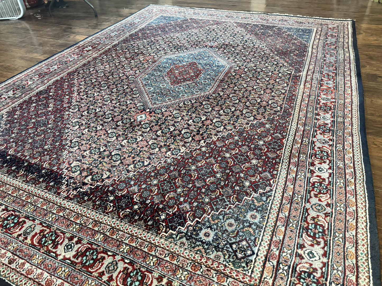 Indo Persian Bidjar Rug 8x11, Herati Mahi Pattern, Red Navy Blue, Handmade Vintage Wool Carpet - Nuvé