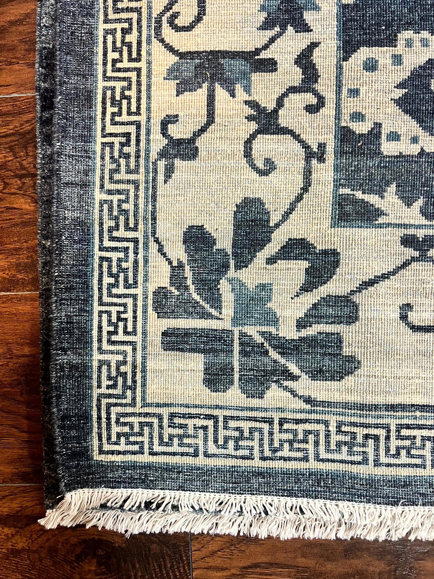 Sino Persian Rug 6x9, Hand Knotted Wool Carpet, Floral Allover, Blue Cream-Tan - Nuvé