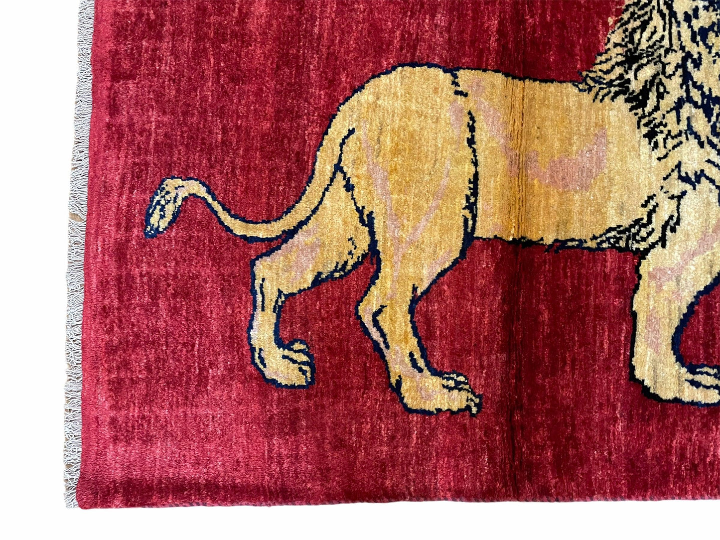 3 X 5 Handmade Hand-Knotted Quality Wool Rug New Vintage Lion Red Pictorial - Nuvé