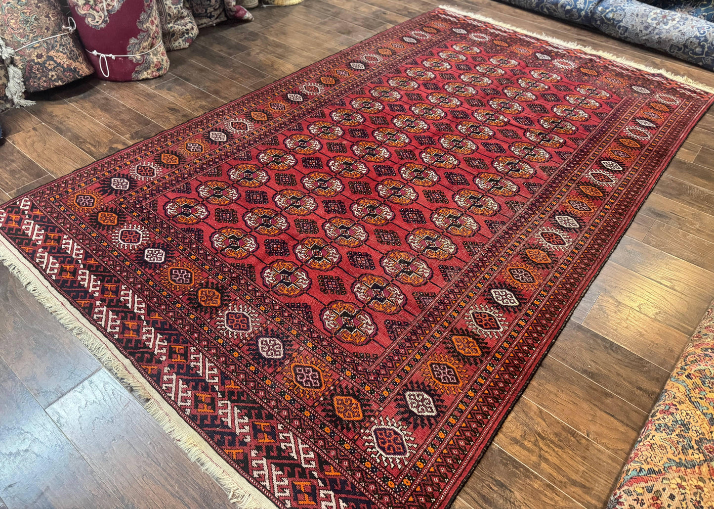 Antique Persian Turkoman Bokhara Rug 7x11, Tribal Rug, Red - Nuvé