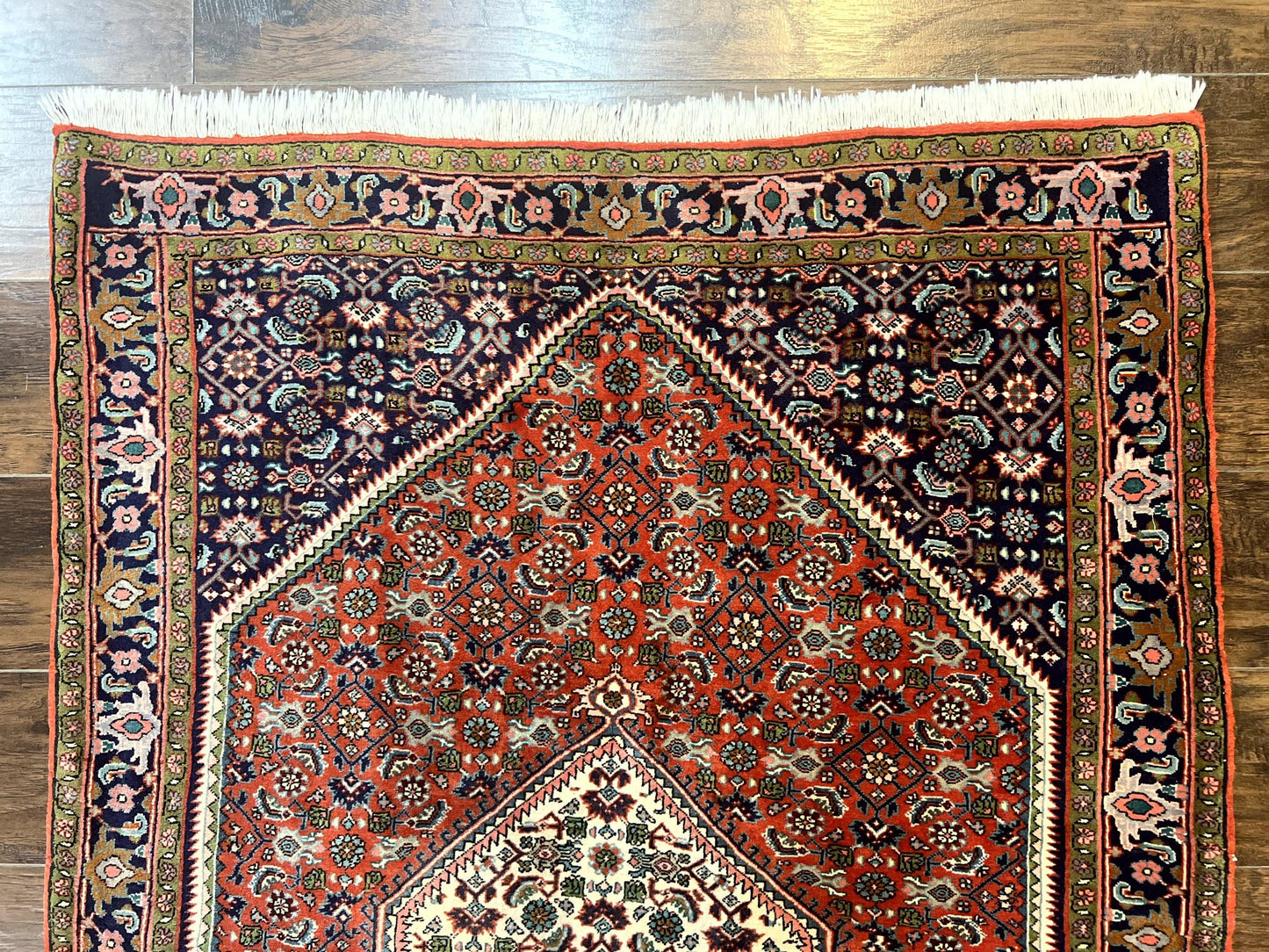 Persian Bidjar Rug 4x5, Finely Hand Knotted Vintage Carpet, Red and Navy Blue, Handmade Wool Rug, 180 KPSI - Nuvé