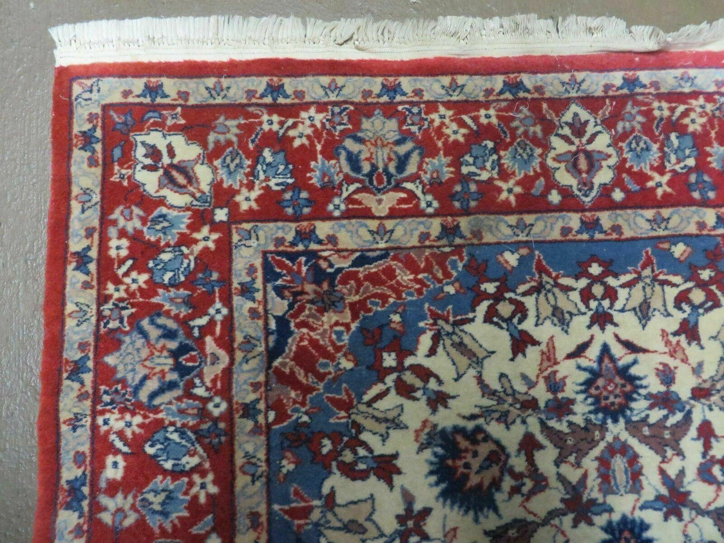 3' X 5' Vintage Handmade Authentic Oriental Floral Medallion Fine Wool Rug Beige Red and Blue Top Quality Veg Dyes - Nuvé