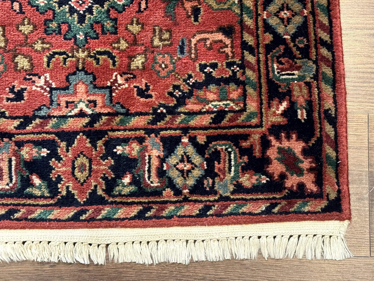 Indo Persian Heriz Runner Rug 2 x 12 ft, Hand Knotted Wool Hallway Rug, Red & Black - Nuvé