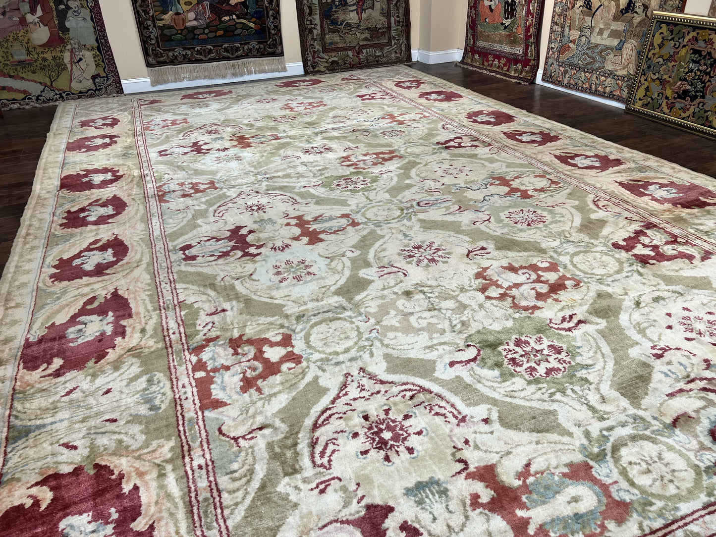 Large Egyptian Oushak Rug 12x21, Wool Handmade Vintage Carpet, Allover Pattern, Oversized 12 x 21 ft Traditional Rug