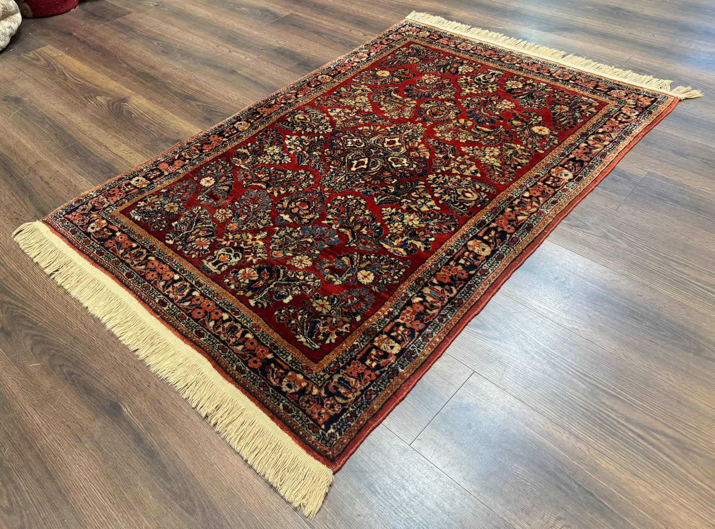 Antique Persian Sarouk Rug 3x5, Red, Floral, 200 KPSI - Nuvé