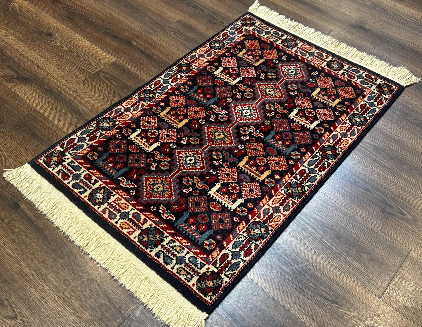 Small Karastan Rug 3x4, Yuruk Collection, Wool, Tribal, Geometric, Navy Blue - Nuvé