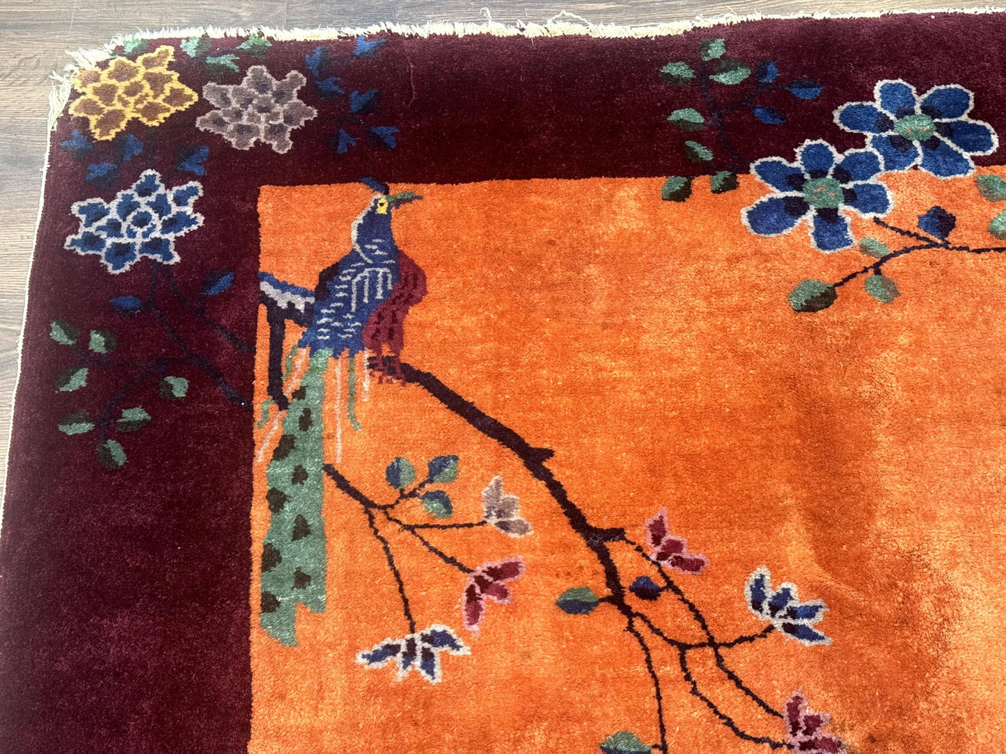 Chinese Art Deco Rug 5x8, Antique Chinese Wool Rug, Nichols Rug, Rare Chinese Carpet, Orange and Purple-Maroon - Nuvé