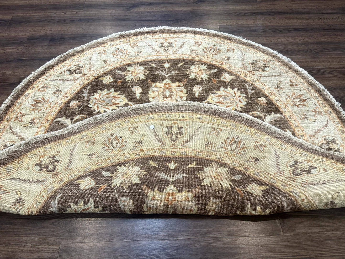 Round Pakistani Rug 6x6, Brown and Beige, Floral, Peshawar Rug, Traditional - Nuvé