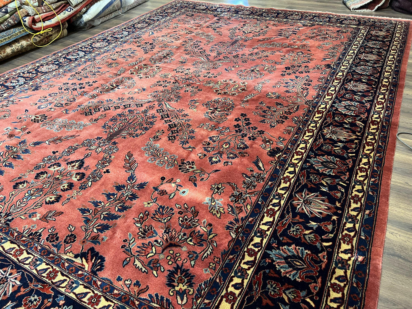 Indo Sarouk Rug 10x14, Vintage Indian Persian Area Rug 10 x 14, Wool Hand-Knotted Oriental Carpet, Red Floral Allover Large Rug, Beautiful - Nuvé