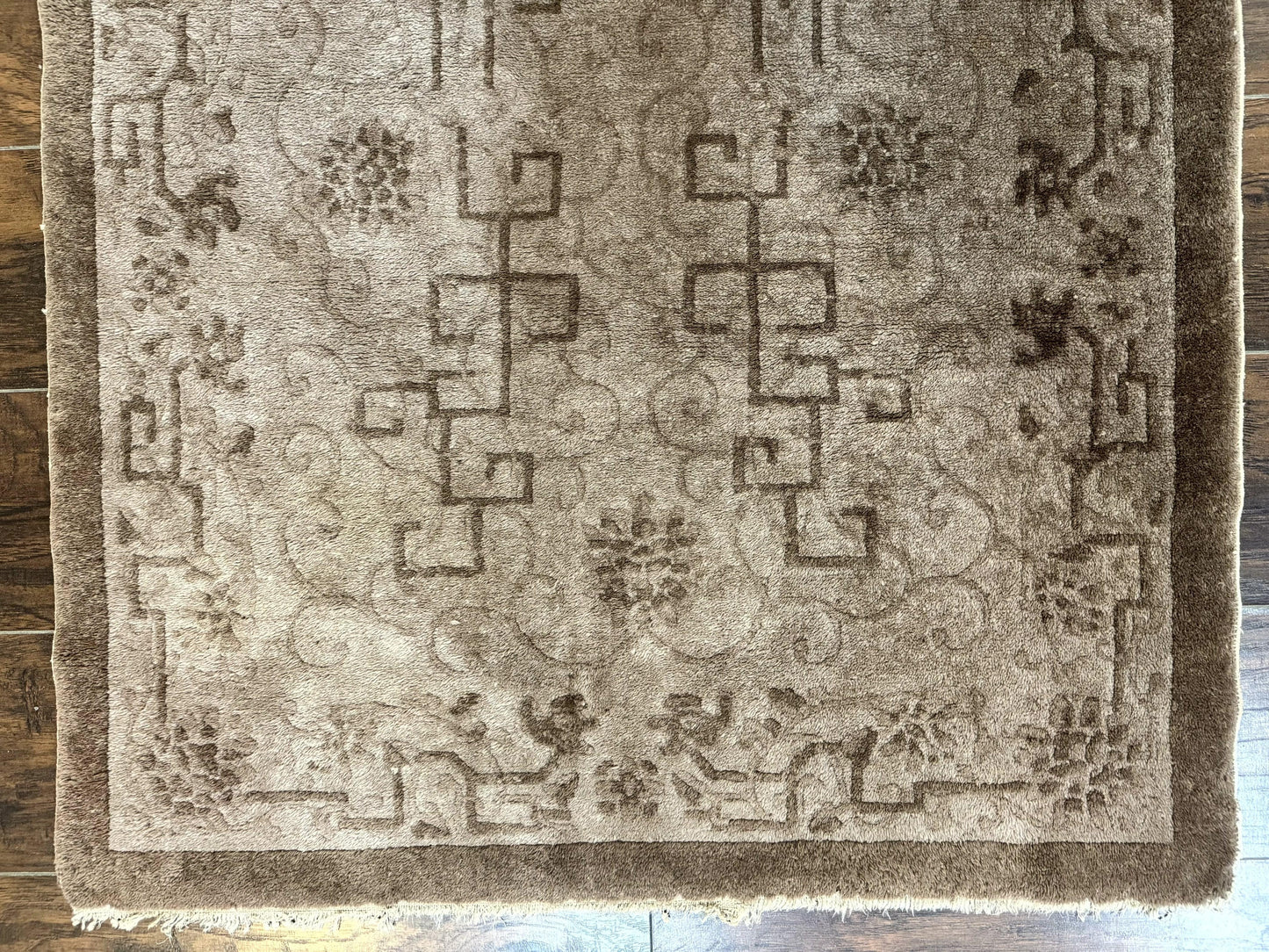 Antique Chinese Fette Rug 3x6, Taupe, Handmade Wool Chinese Carpet - Nuvé