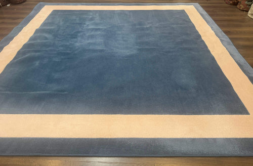 Blue and Cream Square Rug 10x10 ft, Large Square Carpet - Nuvé