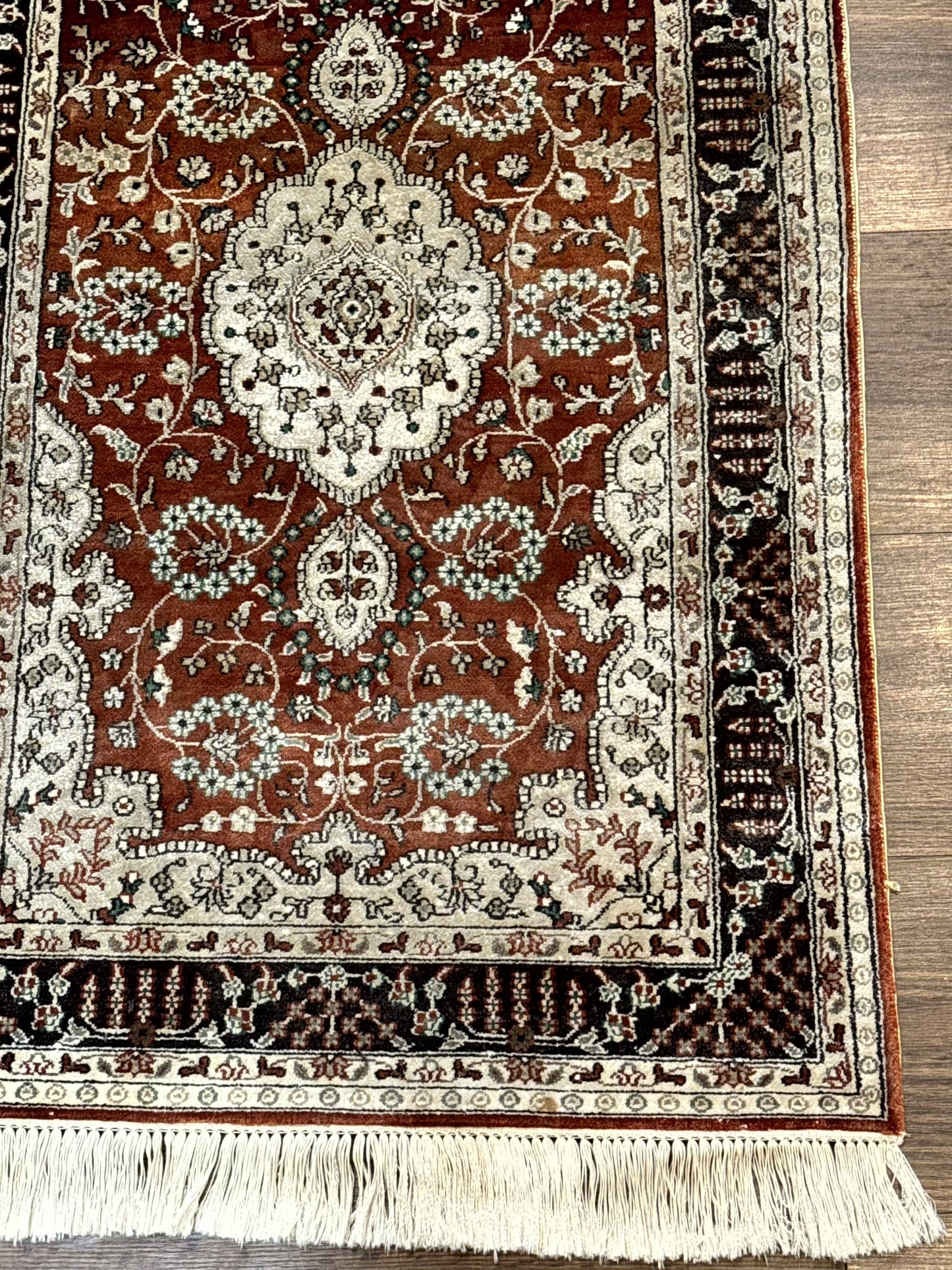 Turkish Silk Narrow Runner Rug 2 x 5.8, Very Fine 340 KPSI, Floral Medallions, Red - Nuvé