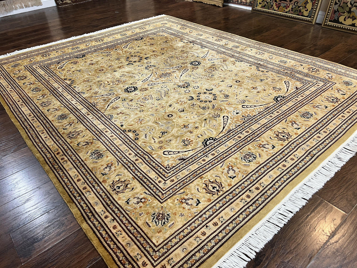 Pak Persian Rug 8x10, Wool Hand Knotted Vintage Carpet, Safavieh Rug, Gold Tan, 270 KPSI - Nuvé
