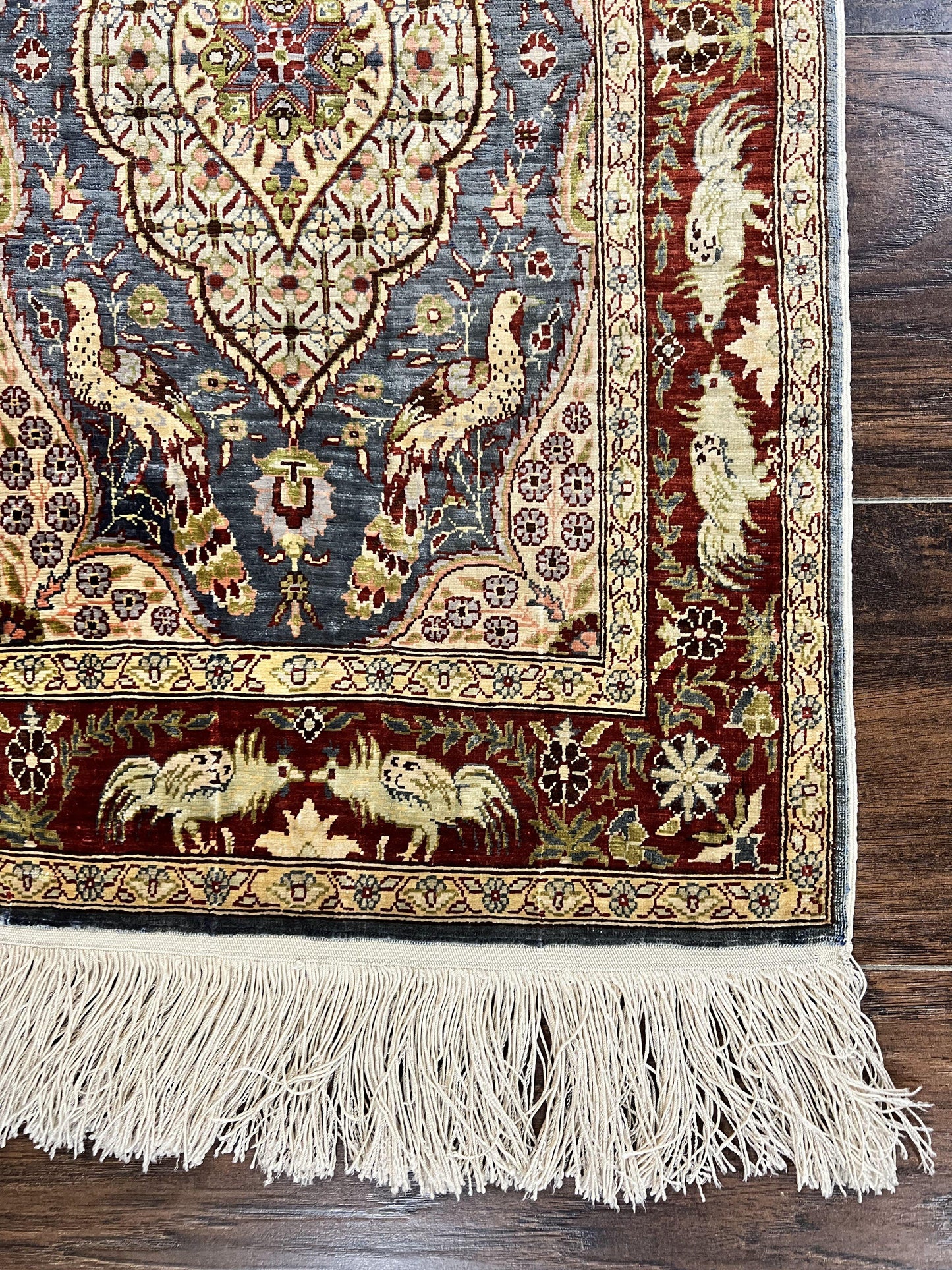 Silk Turkish Hereke Rug 2x3, Peacocks Birds, Signature from Master Weaver, Super Finely Hand Knotted 550 KPSI, Animal Pictorials - Nuvé