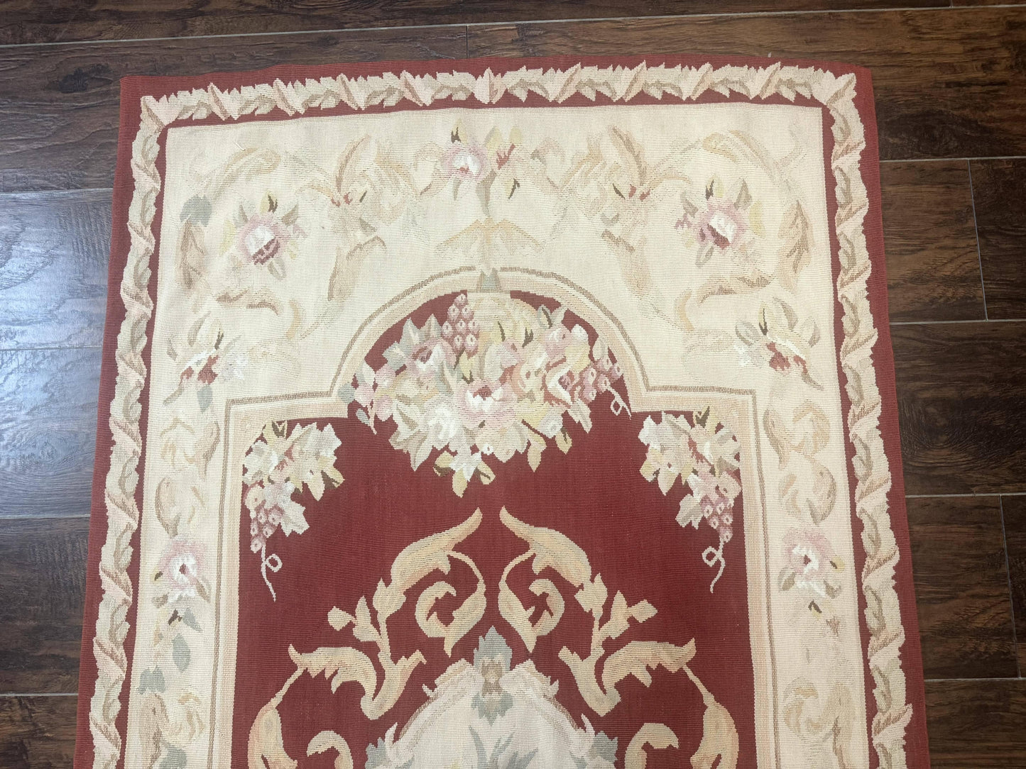 Aubusson Runner Rug 3x10, European Design, Red and Beige, Elegant, Handmade Wool Rug - Nuvé