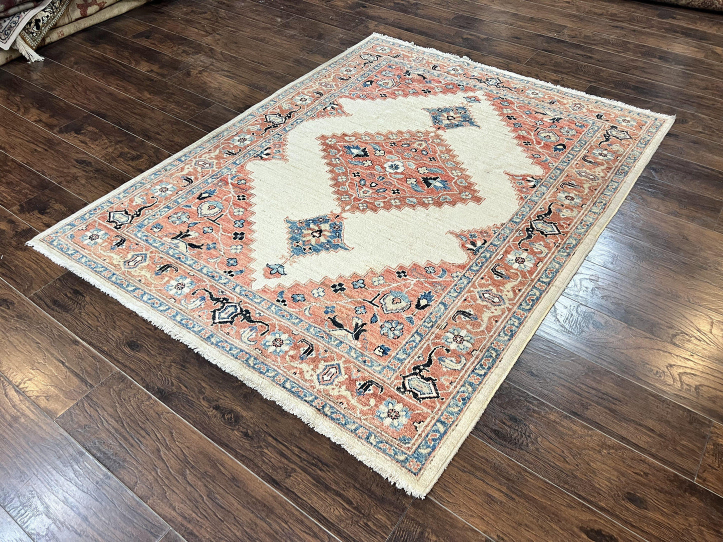 Peshawar Rug 5x7, Wool Hand Knotted Handmade Vintage Carpet, Serapi Design, Pakistani Rug 5 x 7 ft, Medium Sized, Geometric Rug - Nuvé