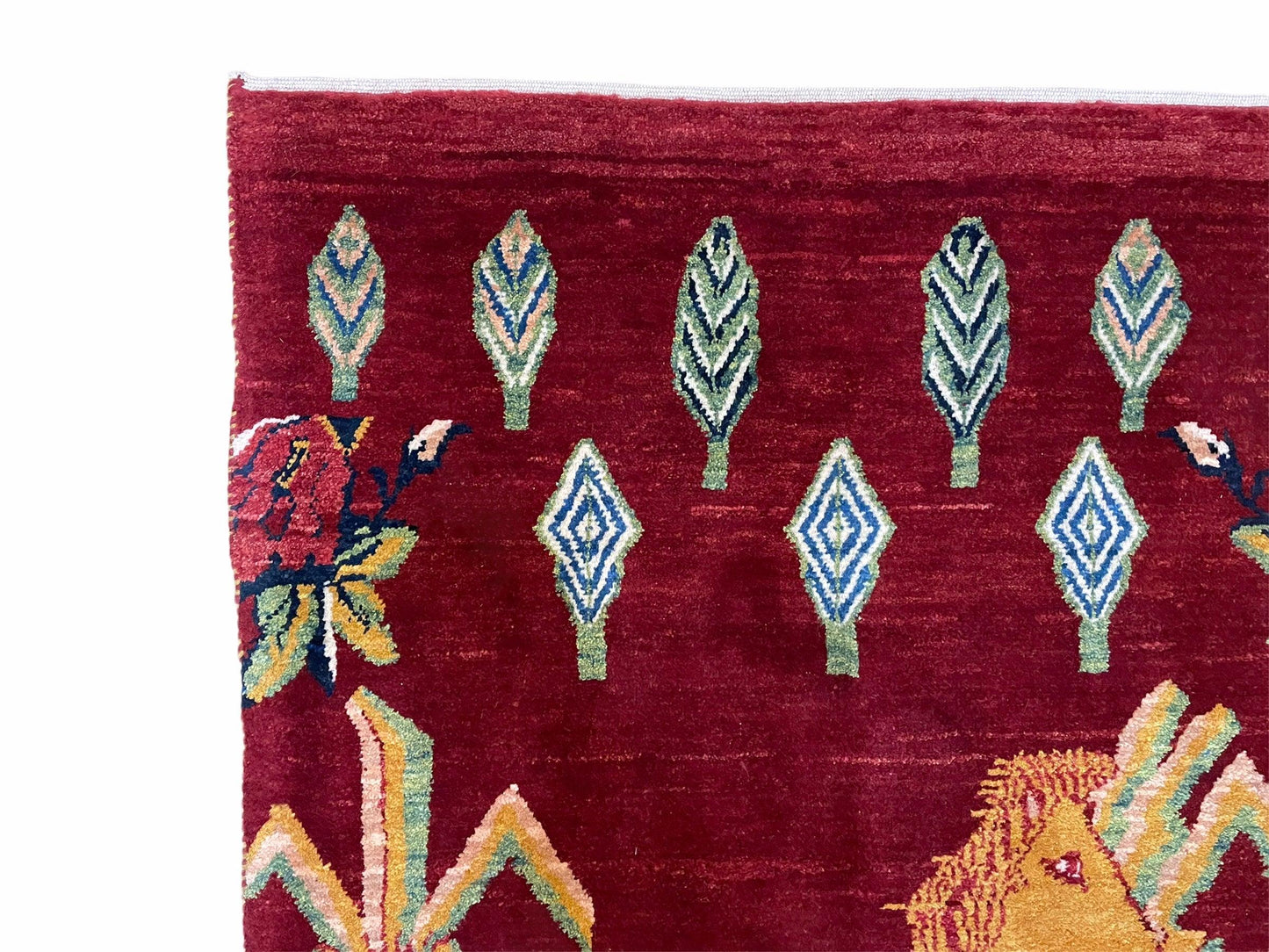 3 X 5 Handmade Rug New Vintage Rug Quality Wool Pictorial Lion Jungle Veg Dyes - Nuvé