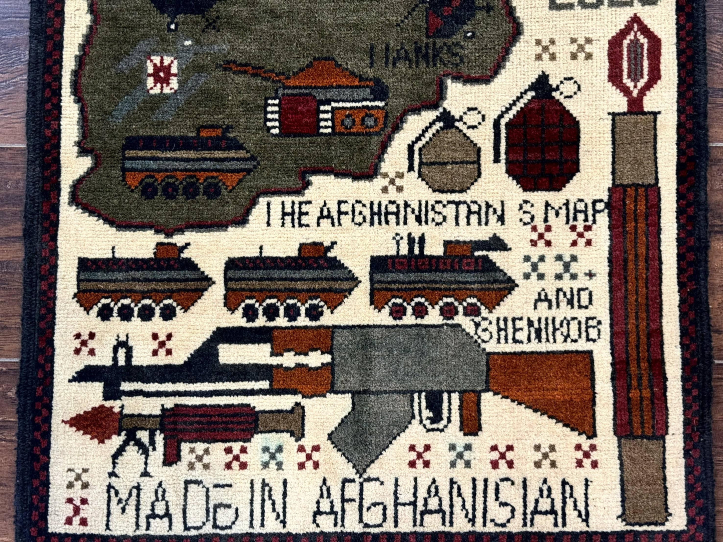 Afghan War Rug, Tanks Helicopters Guns - Nuvé