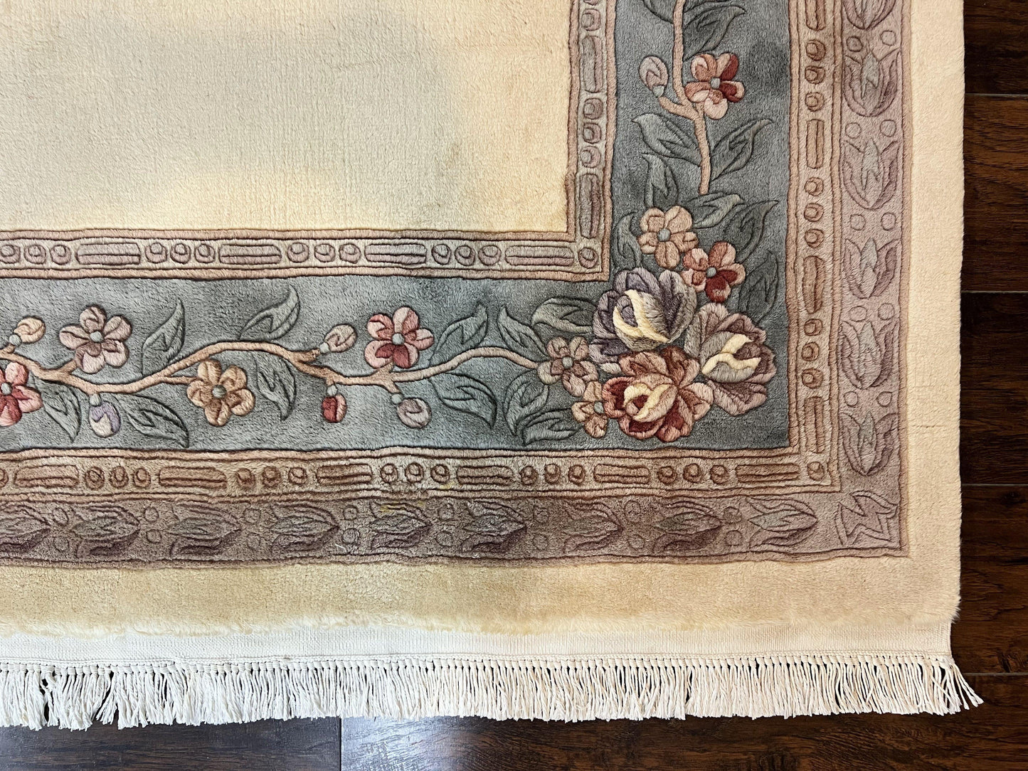 Chinese Carving Rug 8x10, Chinese Wool Carpet 8 x 10, Cream, 120 Line Rug, Vintage Handmade Art Deco Asian Oriental Rug, Aubusson Rug - Nuvé