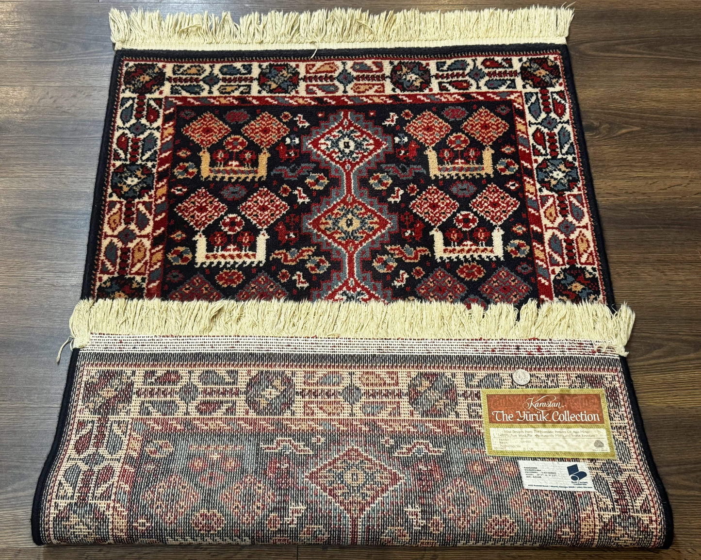 Small Karastan Rug 3x4, Yuruk Collection, Wool, Tribal, Geometric, Navy Blue - Nuvé