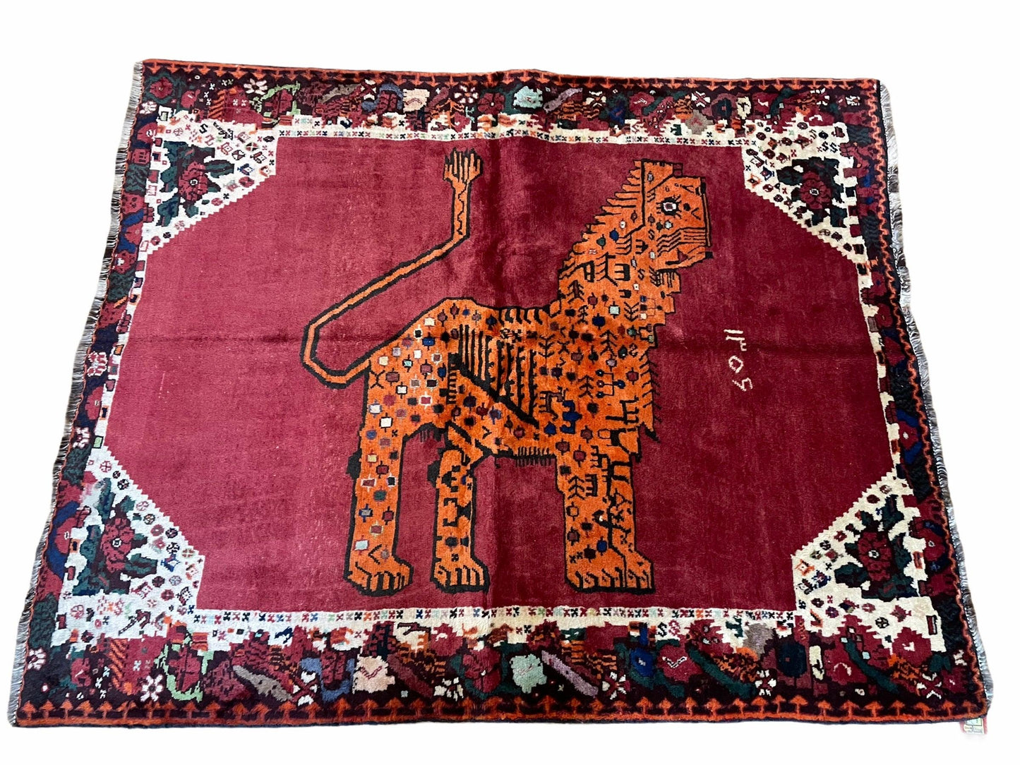 5 X 6 Handmade Rug Zagros Quality Wool Rug Lion Organic Dyes Red Leopard Tribal - Nuvé