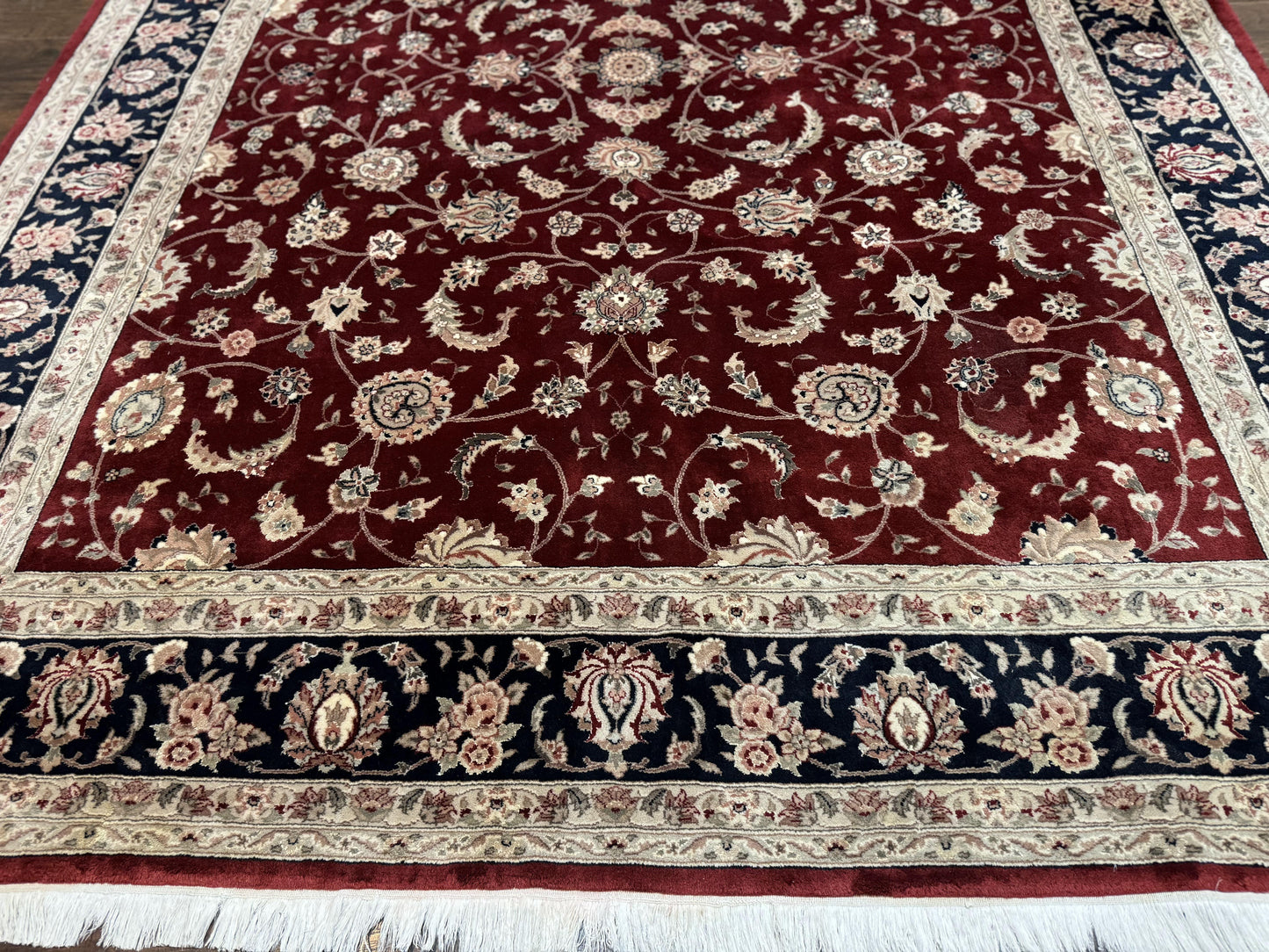 Maroon Persian Area Rug 8x10, Floral Allover, Pak Persian, Wool and Silk Highlights, Traditional Oriental Carpet - Nuvé