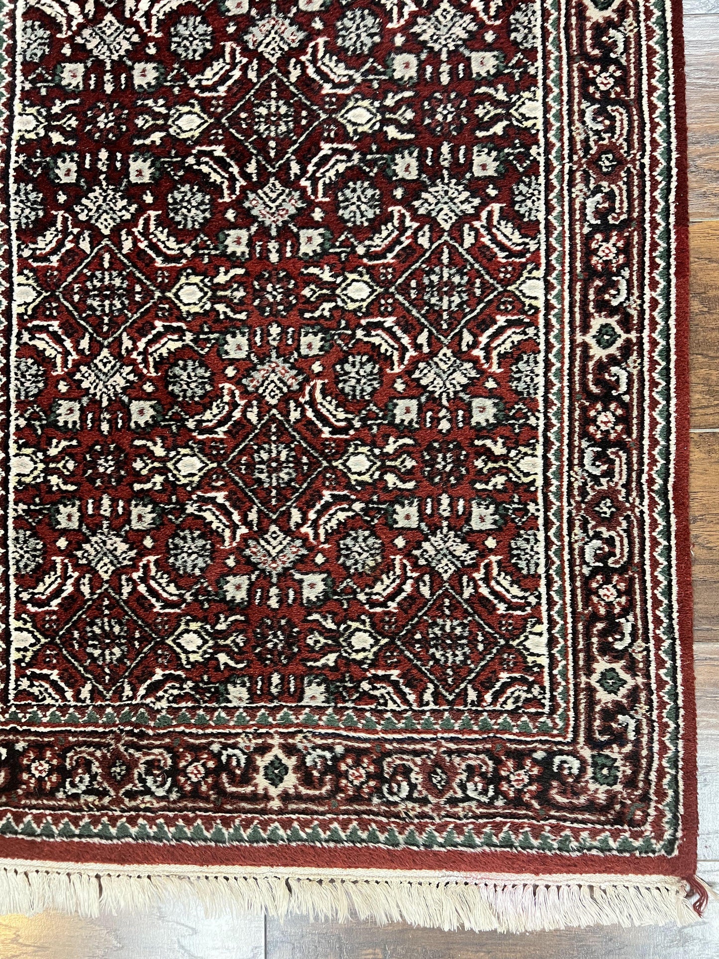 Indo Persian Runner Rug 2.7 x 8, Wool Hand Knotted Vintage Carpet, Red Black, Herati Allover Pattern, Oriental Runner, Rug for Hallway - Nuvé