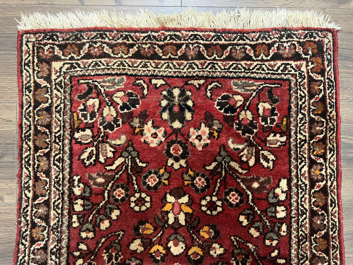 Small Persian Sarouk Rug 2x4 ft, Allover Floral Pattern, Red Black Cream, Hand Knotted Wool Traditional Oriental Carpet, Antique Persian Rug 2 x 4 - Nuvé