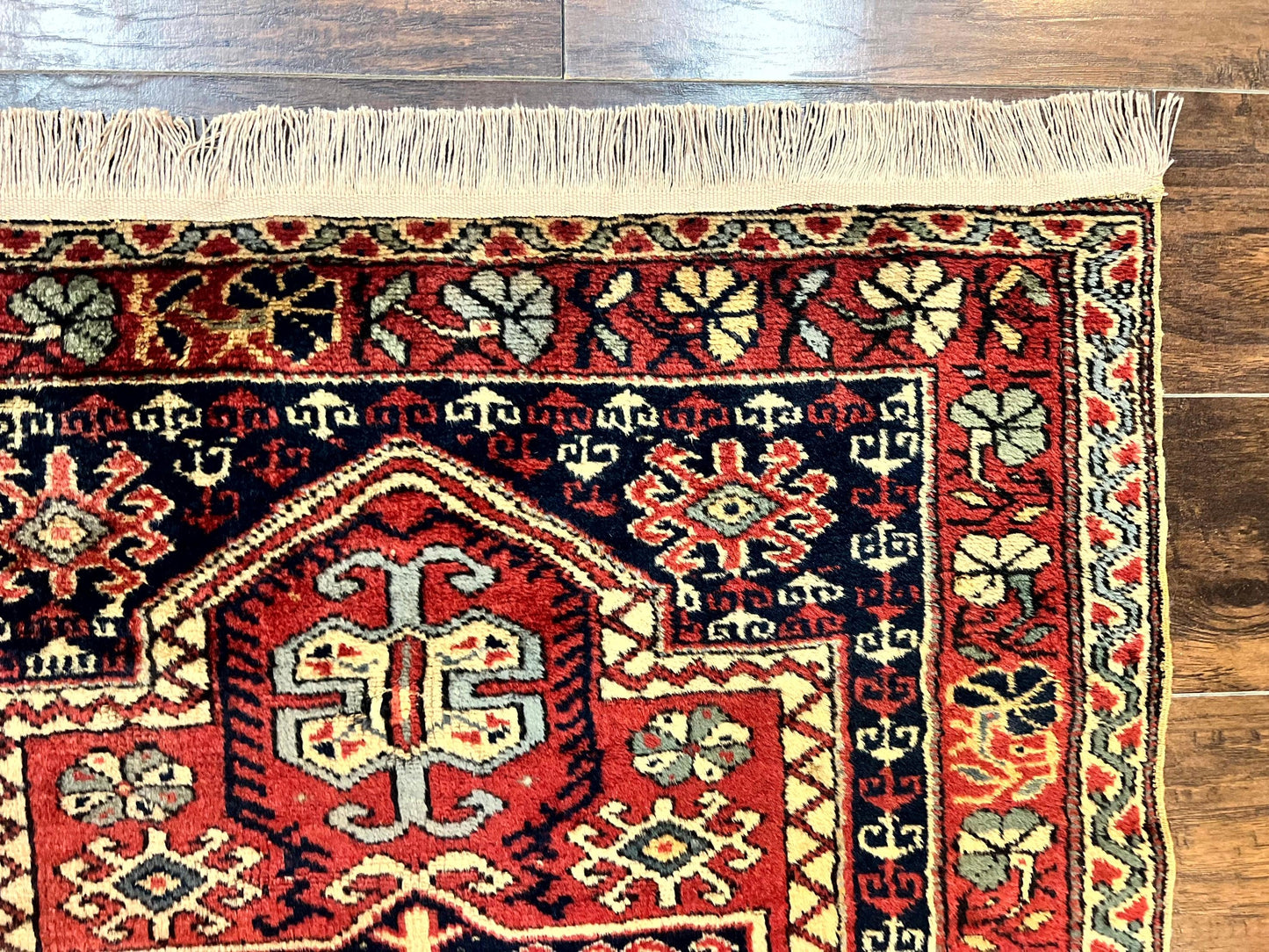 Antique Turkish Sparta Rug 3x4, Geometric Caucasian Pattern, Vintage Handmade Tribal Wool Carpet - Nuvé