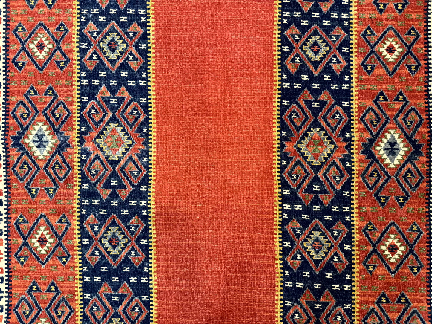 Turkish Kilim Rug 5x8, Flatweave Carpet, Handmade Bohemian Rug, Terracotta and Navy Blue - Nuvé