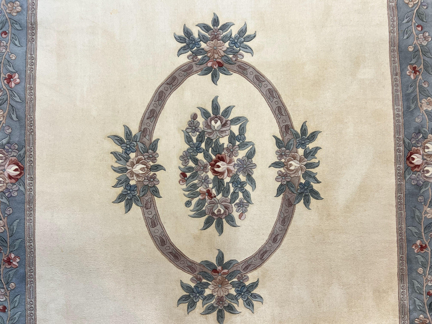Chinese Carving Rug 8x10, Chinese Wool Carpet 8 x 10, Cream, 120 Line Rug, Vintage Handmade Art Deco Asian Oriental Rug, Aubusson Rug - Nuvé