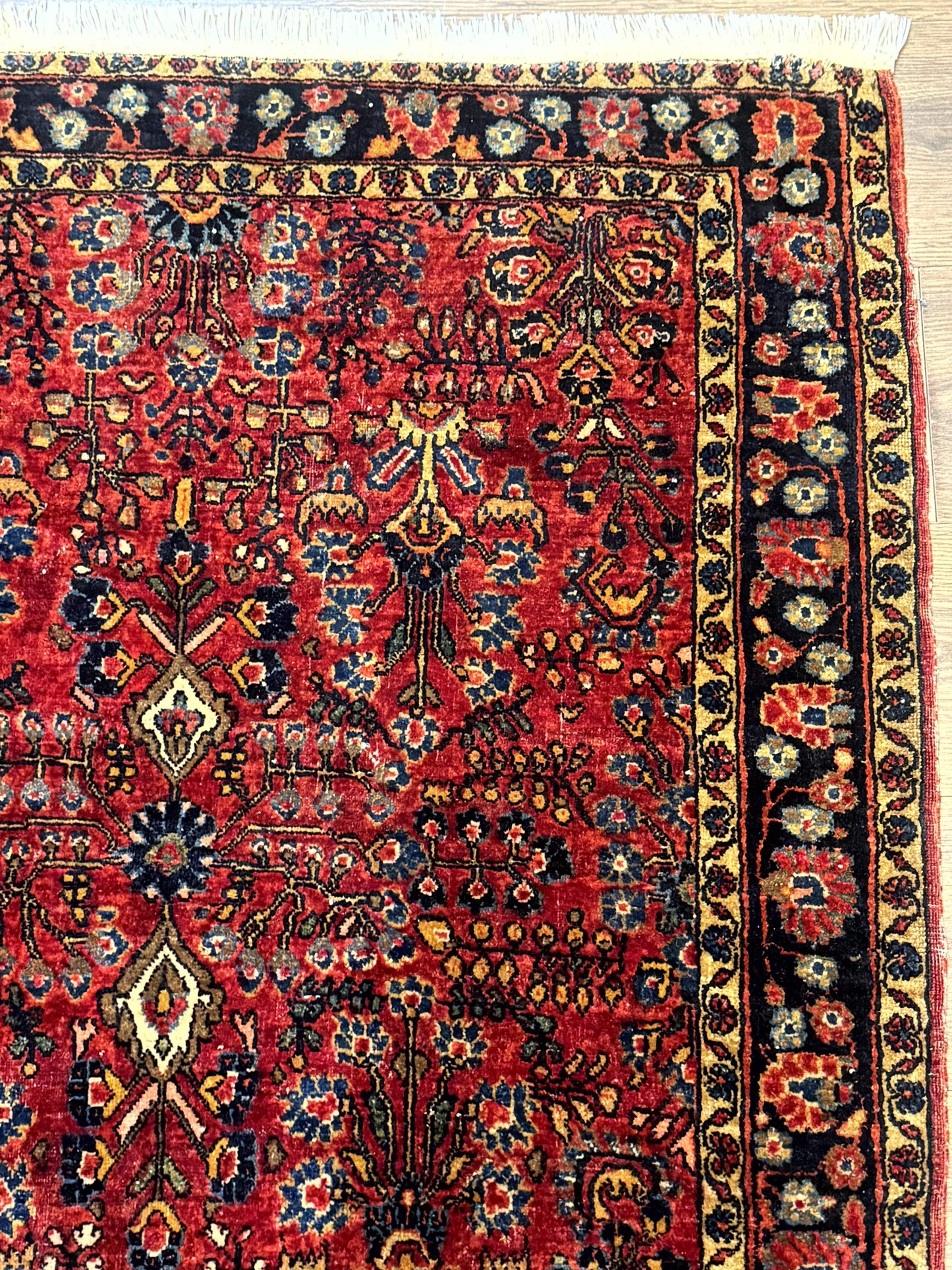 Antique Persian Sarouk Rug 3x4, Red, Floral, 1920s Wool Rug - Nuvé