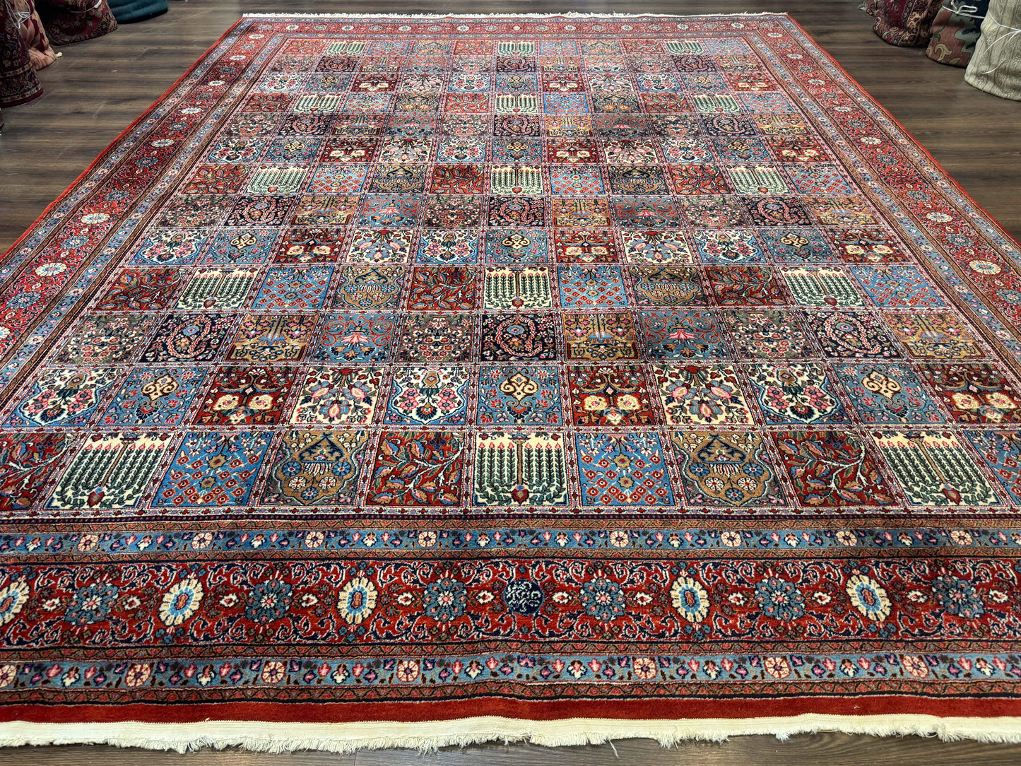 Wonderful Persian Qum Rug 10x13, Panel Design, Fine 260 KPSI, Signed, Red Multicolor - Nuvé