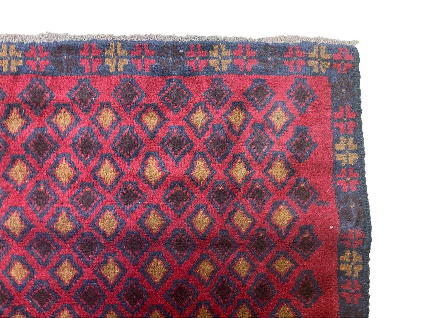 3x5 New Vintage Handmade Tribal Wool Rug Balouch Rug Afghan Rug Red Blue Diamond - Nuvé
