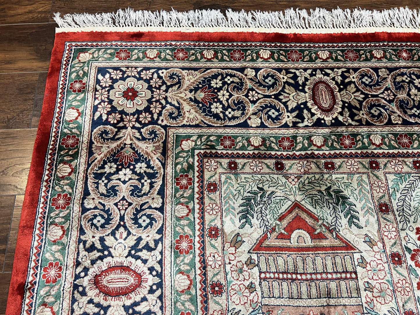 Silk Sino Persian Rug 9x12, Panel Design, Garden of Eden Pattern, Fine 200 KPSI, Hand Knotted Room Sized Silk Carpet, Vintage - Nuvé