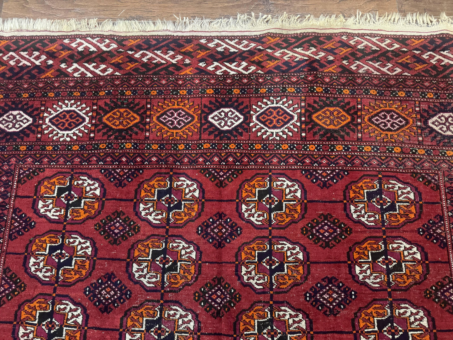 Antique Persian Turkoman Bokhara Rug 7x11, Tribal Rug, Red - Nuvé