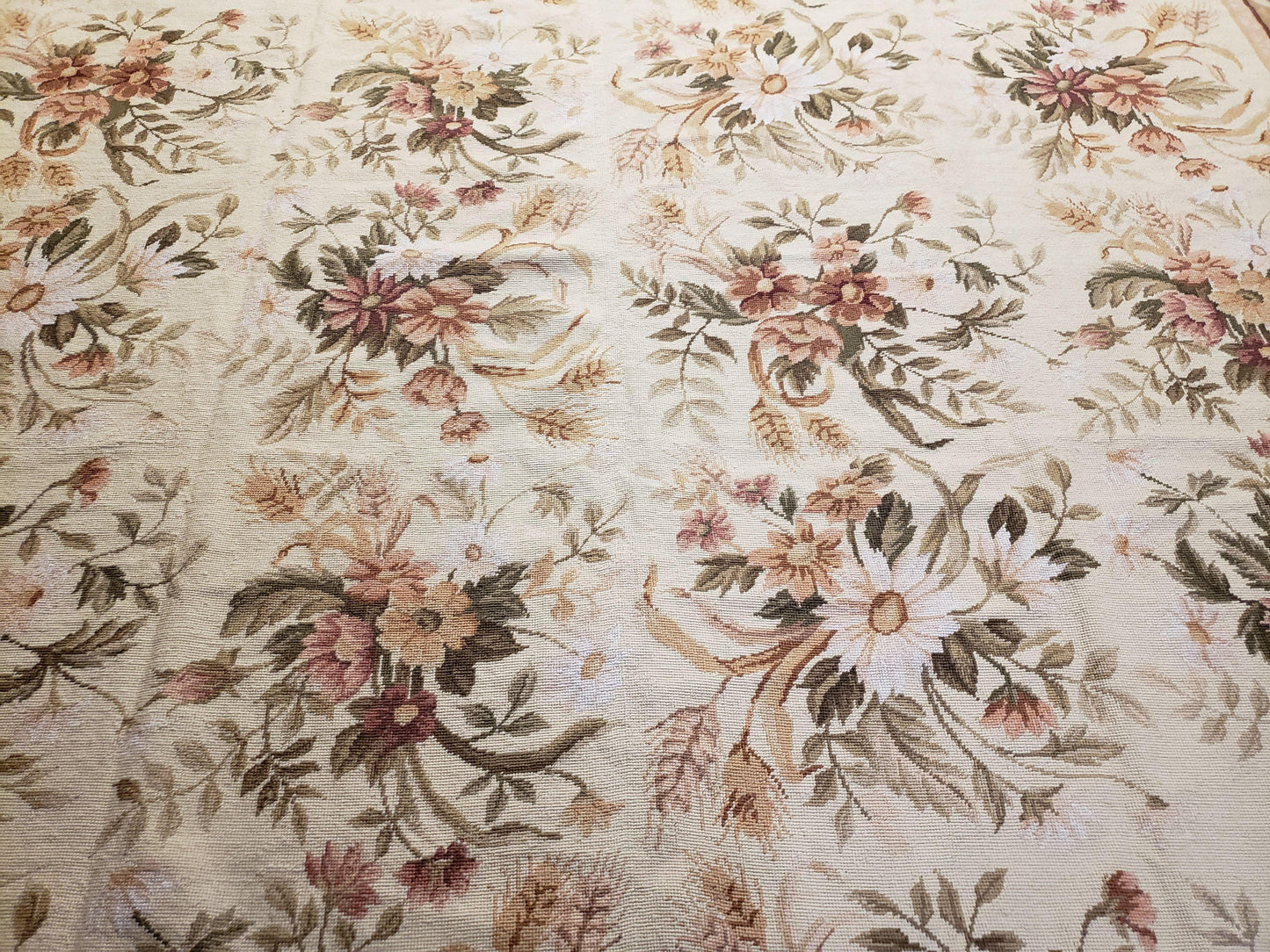 Needlepoint Rug 8x10 Aubusson Rug Victorian Floral Rug Handmade French Style French Decor Garden Panel Beige 8 x 10 Area Rug 100% Wool - Nuvé