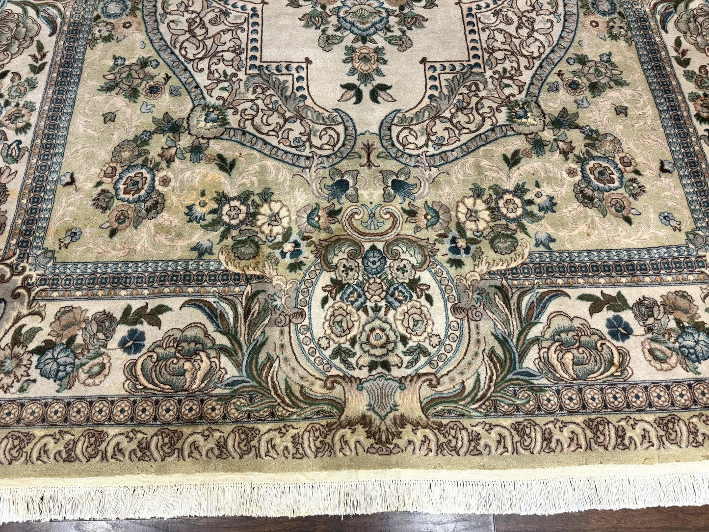 Pak Persian Rug 8 x 10.6, Elegant Oriental Carpet, Floral Medallion, Vintage Handmade Wool Rug, FIne 240 KPSI - Nuvé