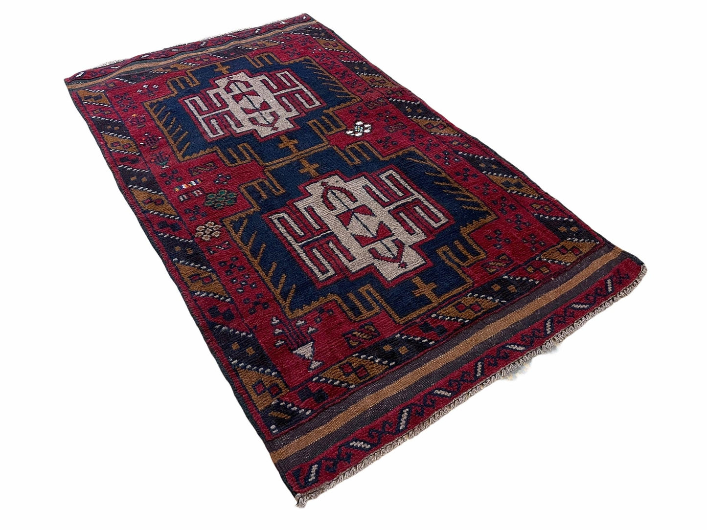 2' 9" X 4' 7" Vintage Handmade Tribal Wool Rug Balouchi Rug Afghan Rug Red Beige - Nuvé