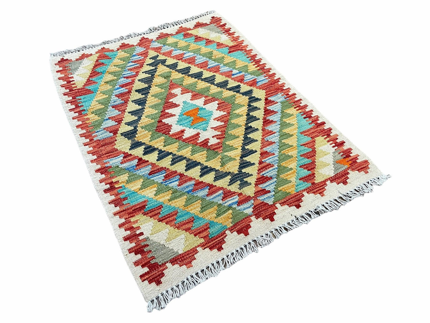 Small Kilim Rug 2x3 Colorful Turkish Kilim Accent Rug New Flatweave Wool Kilim Chobi Kilim Diamond Zigzag Playroom Rug - Nuvé