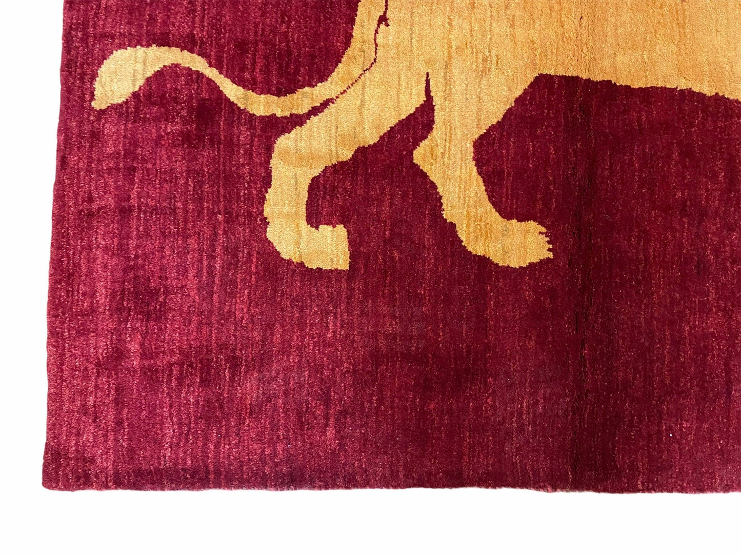 3.5 X 5 Handmade Rug Vintage New Rug Quality Wool Lion Red Veggy Dyes Pictorial - Nuvé