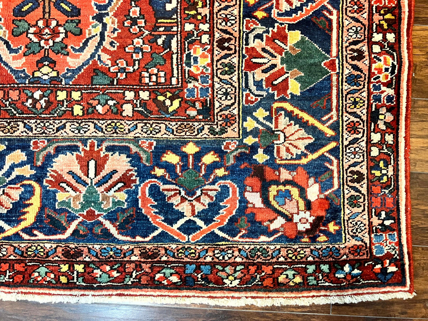 Large Persian Bakhtiari Rug 10x14, Rare Perisan Tribal Rug, Red Blue Ivory Multicolor, Hand Knotted, Semi Antique Carpet - Nuvé