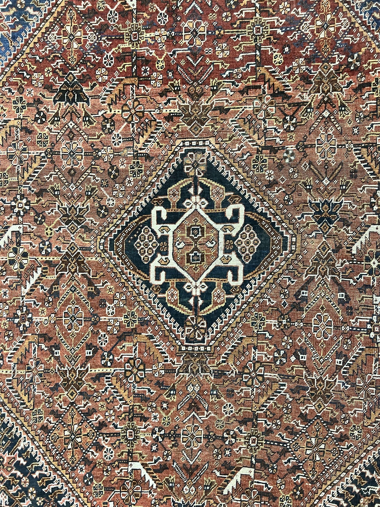 Antique Persian Shiraz Tribal Rug 6x8, Geometric Rug, Wool Handmade Hand Knotted Carpet, Red Blue - Nuvé
