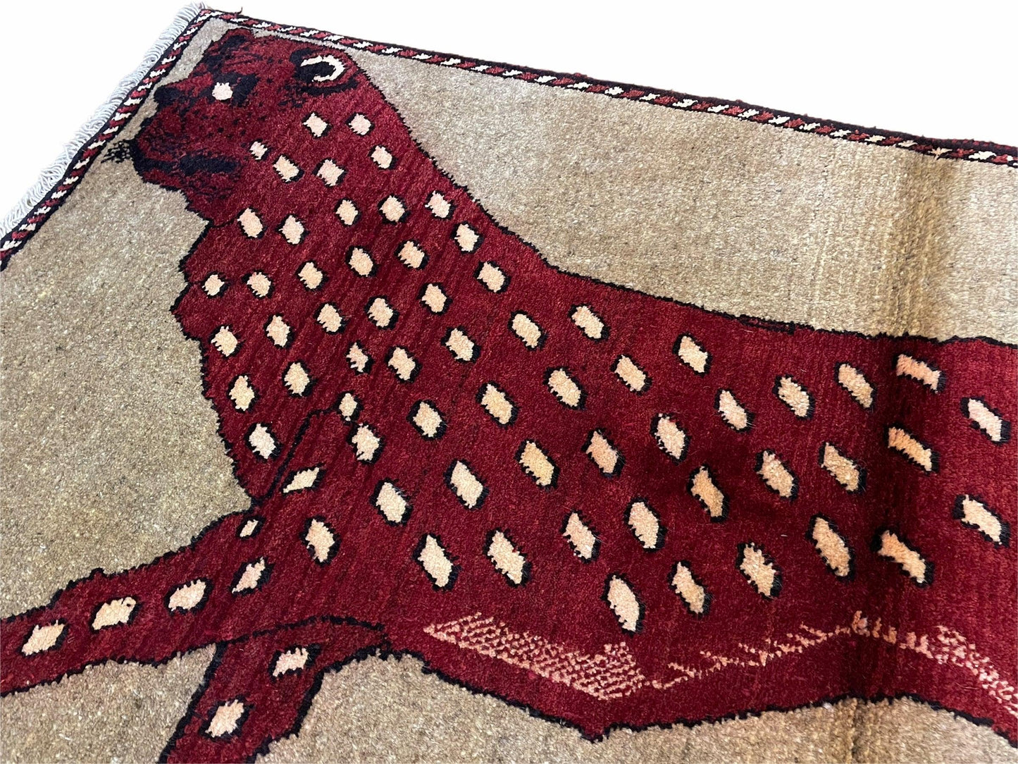 3 X 5 Handmade Hand-Knotteed New Vintage Rug Quality Wool Leopard Burgundy Beige - Nuvé