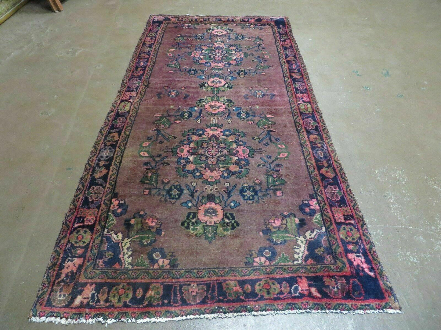 3 x 7 Antique Persian Hamadan Nahavand Rug, Tribal Runner Rug , Handmade Oriental Wool Rug, Vegetable Dyed, Purple-Red & Dark Blue, 3x7 Rug - Nuvé