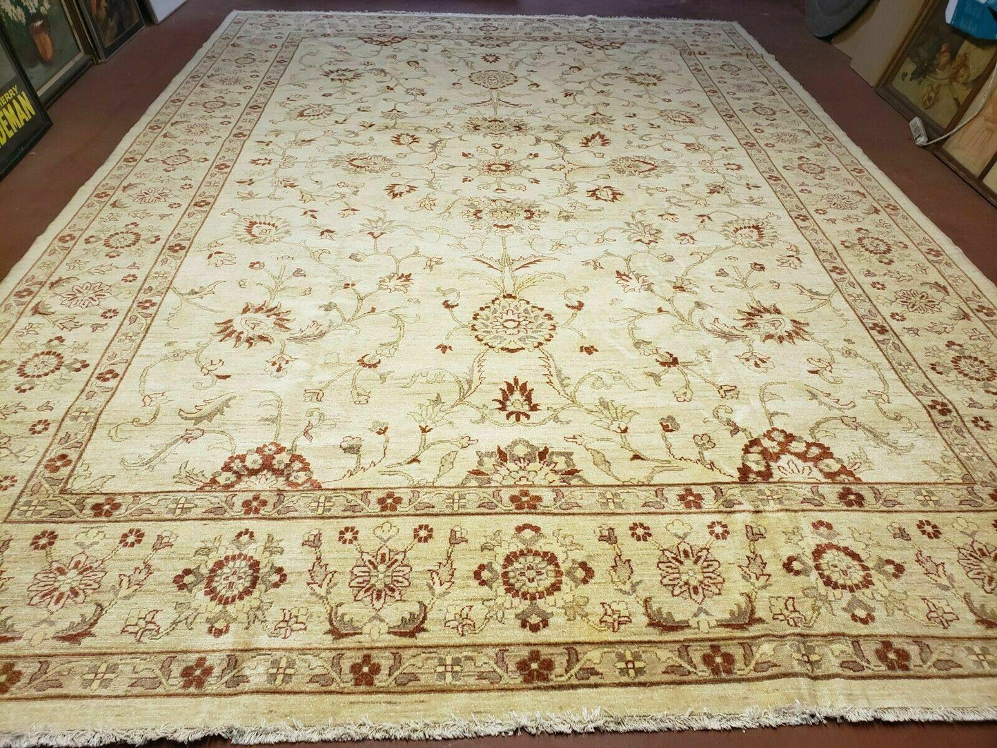 Oushak Rug 10x14 Neutral Colors Handmade Peshawar Wool Carpet Oatmeal Beige - Nuvé
