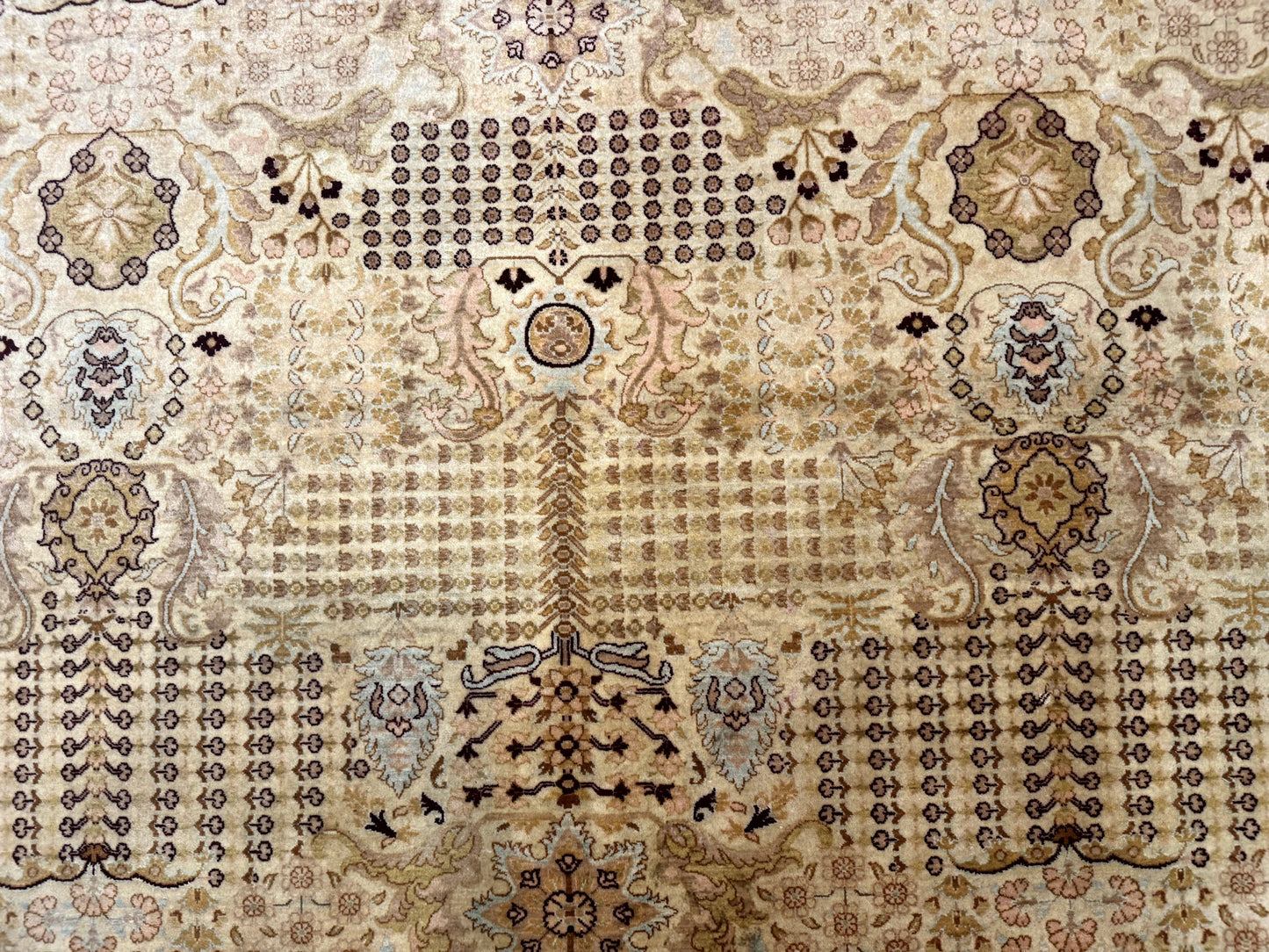 Pakistani Carpet 9x12, Finely Hand Knotted 270 KPSI, Cream, Allover Pattern - Nuvé