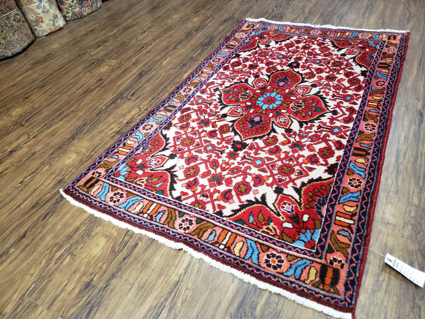 3' 2' X 5' 1" Handmade Floral Wool Rug Red Beige /Ivory - Nuvé