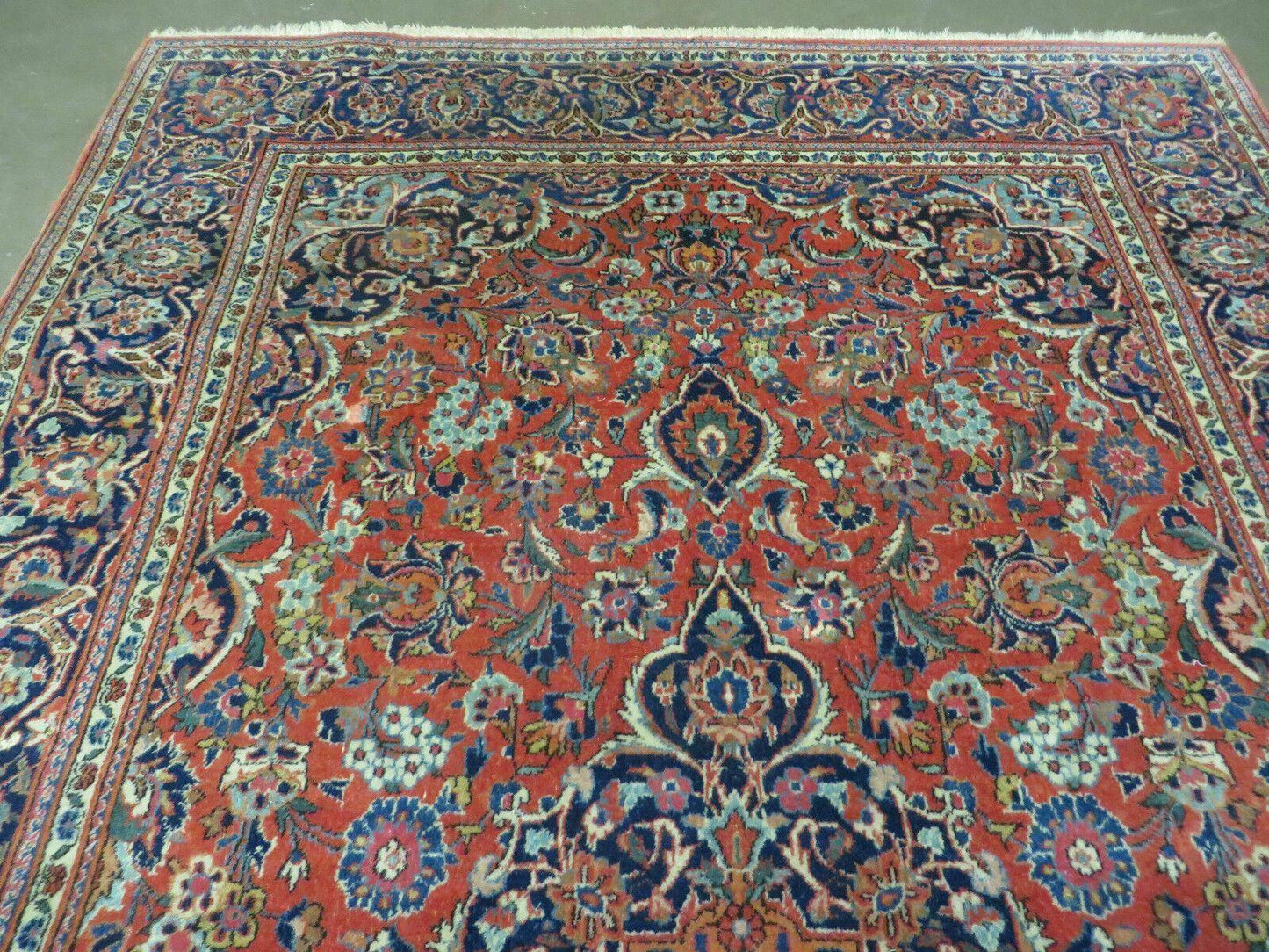 Persian Kashan Rug 4x7, Red and Navy Blue Semi Antique Vintage Wool Oriental Carpet, Hand Knotted Rug, Floral Medallion, High Quality Fine Carpet - Nuvé