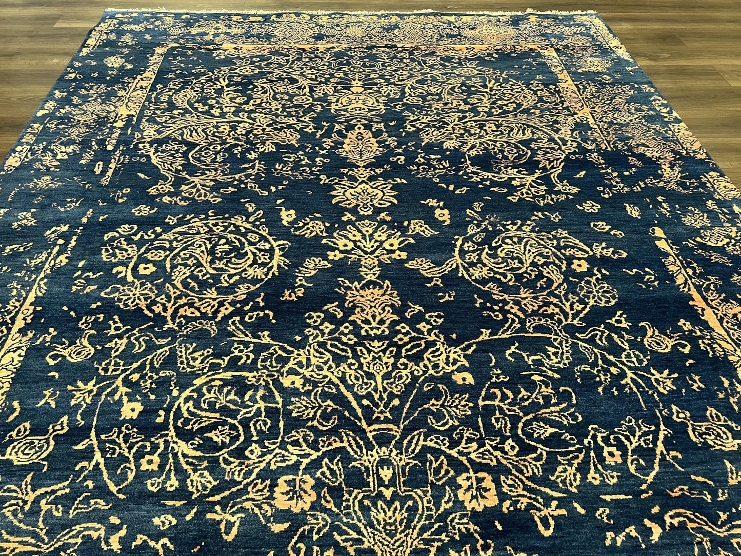 Area Rug 8x10 High Quality Handmade Oriental Carpet, Modern Contemporary Rug, Rug for Living Room, Wool Rug, Blue and Gold, Pakistani Rug - Nuvé
